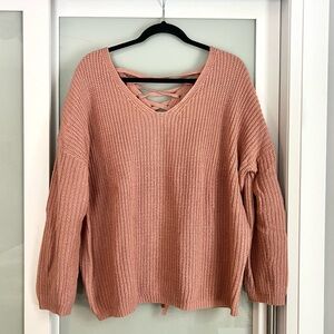 BLVD V-Neck Crisscross Knit Sweater in Dusty Rose